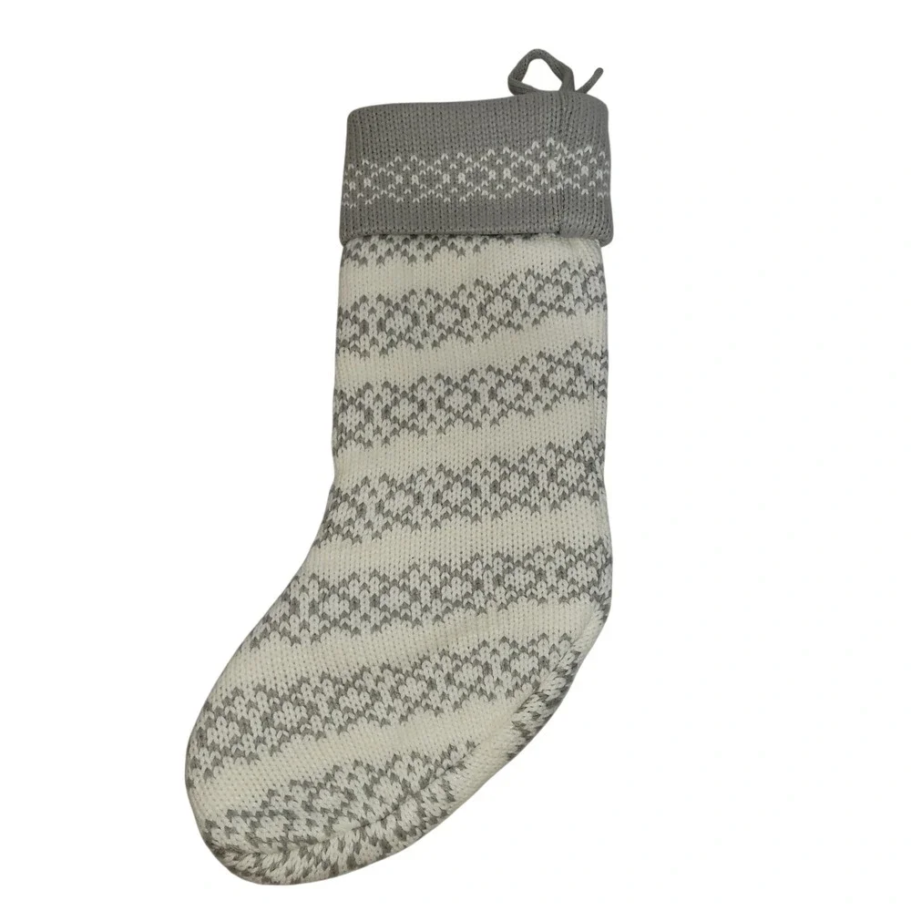 Wondershop Knit Fair Isle Monogram Christmas‎ Stocking gray/white w/ initial 